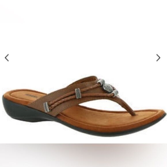 Minnetonka Brown Women’s Silverthorne 360 Thong Memory Foam Leather Sandals-Sz 7 - Picture 3 of 16